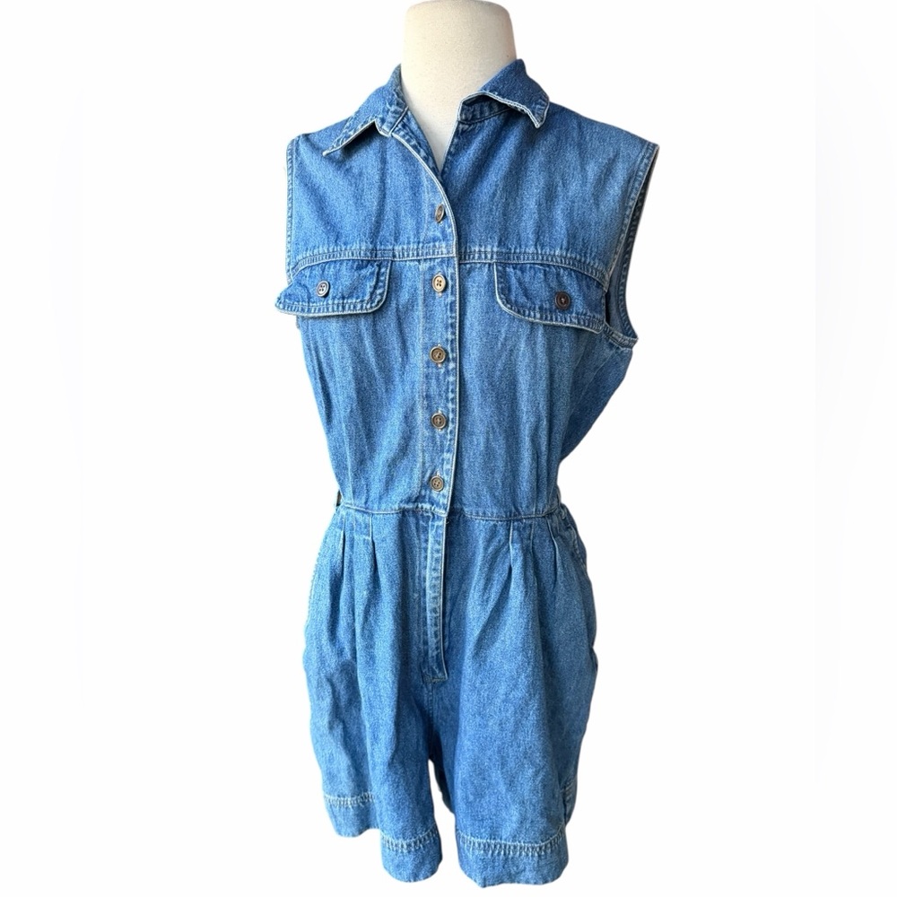 1990s St. John’s Bay 100% Cotton Denim Front Half Button Placket & Quarter Zip R